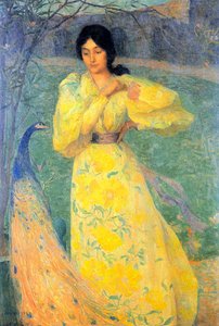 Giovane donna con pavone